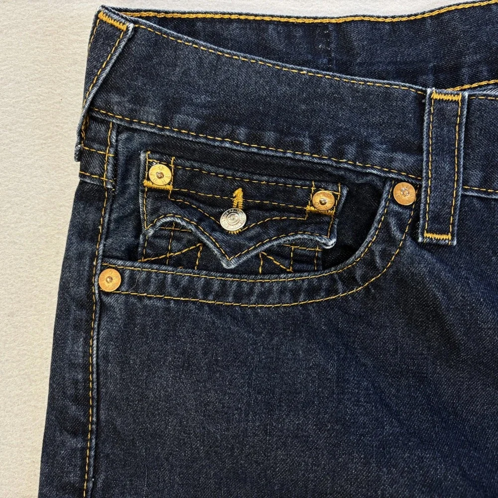 True Religion Straight Leg Jeans Mens 36 Dark Wash Denim Flap Pocket Indigo Y2K